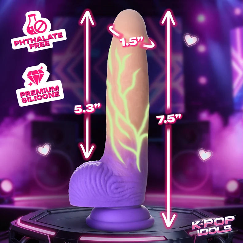 K Pop Aren Glow Silicone Dildo with Balls 7.5in
