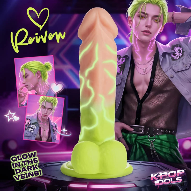 K Pop Reiven Glow Silicone Dildo with Balls 6.5in
