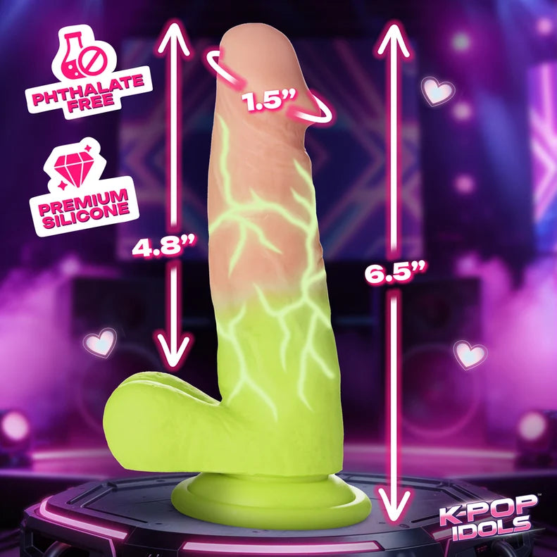 K Pop Reiven Glow Silicone Dildo with Balls 6.5in