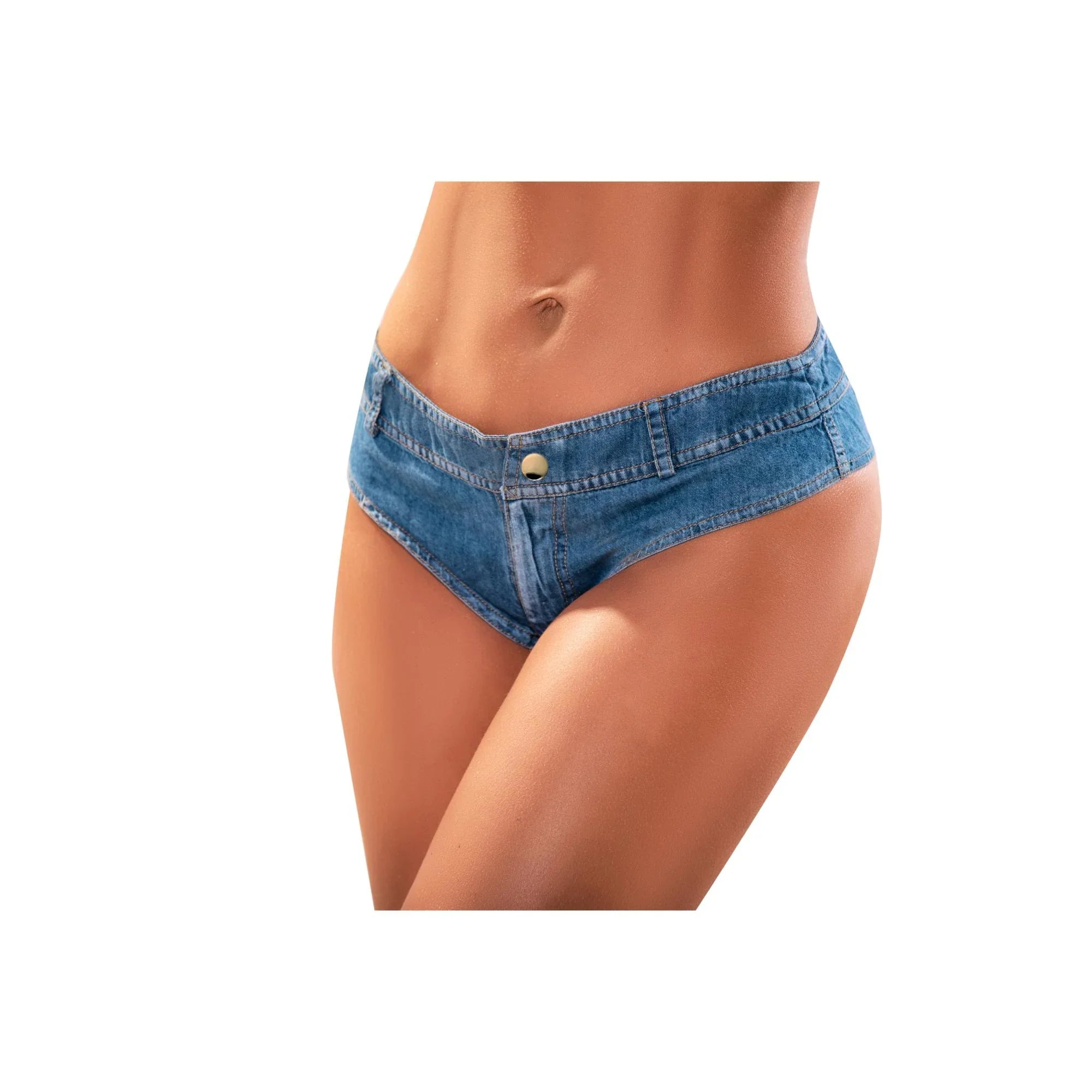 Mapale Light Chambray Denim Micro Shorts – Functional Button Closure Swim Cover-Up
