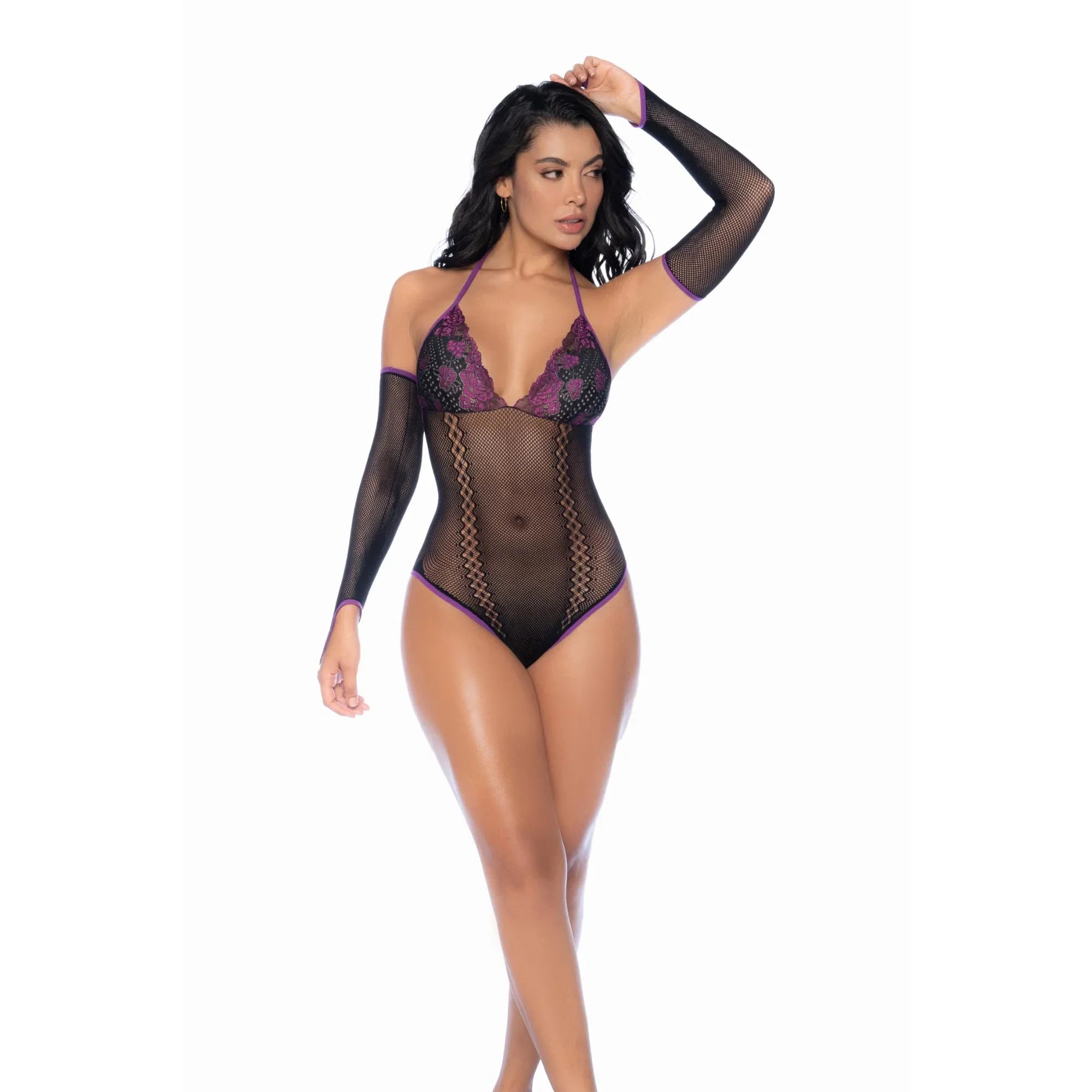 Mapalé 2025 Volume II – Fishnet and Lace Halter Bodysuit Set with Matching Gloves