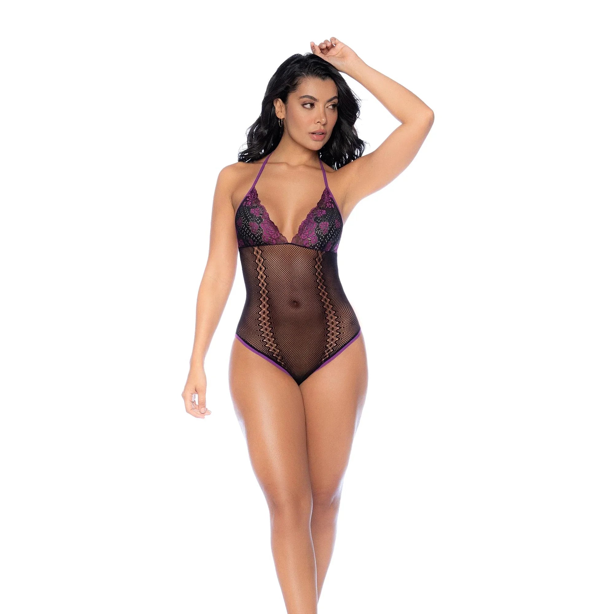 Mapalé 2025 Volume II – Fishnet and Lace Halter Bodysuit Set with Matching Gloves