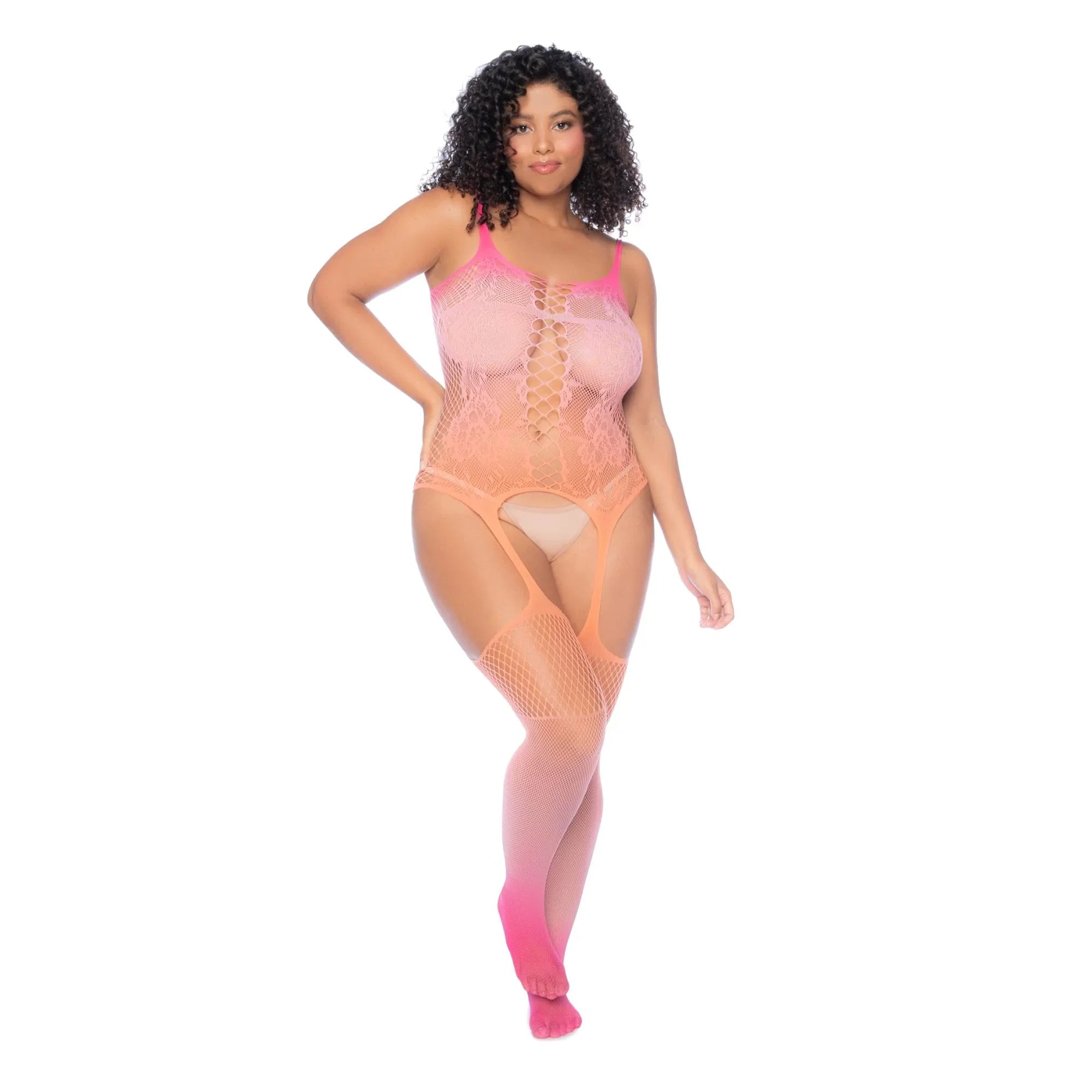 Mapale 2025 Volume II – Floral Ombre Fence Net Bodystocking (Plus Size)