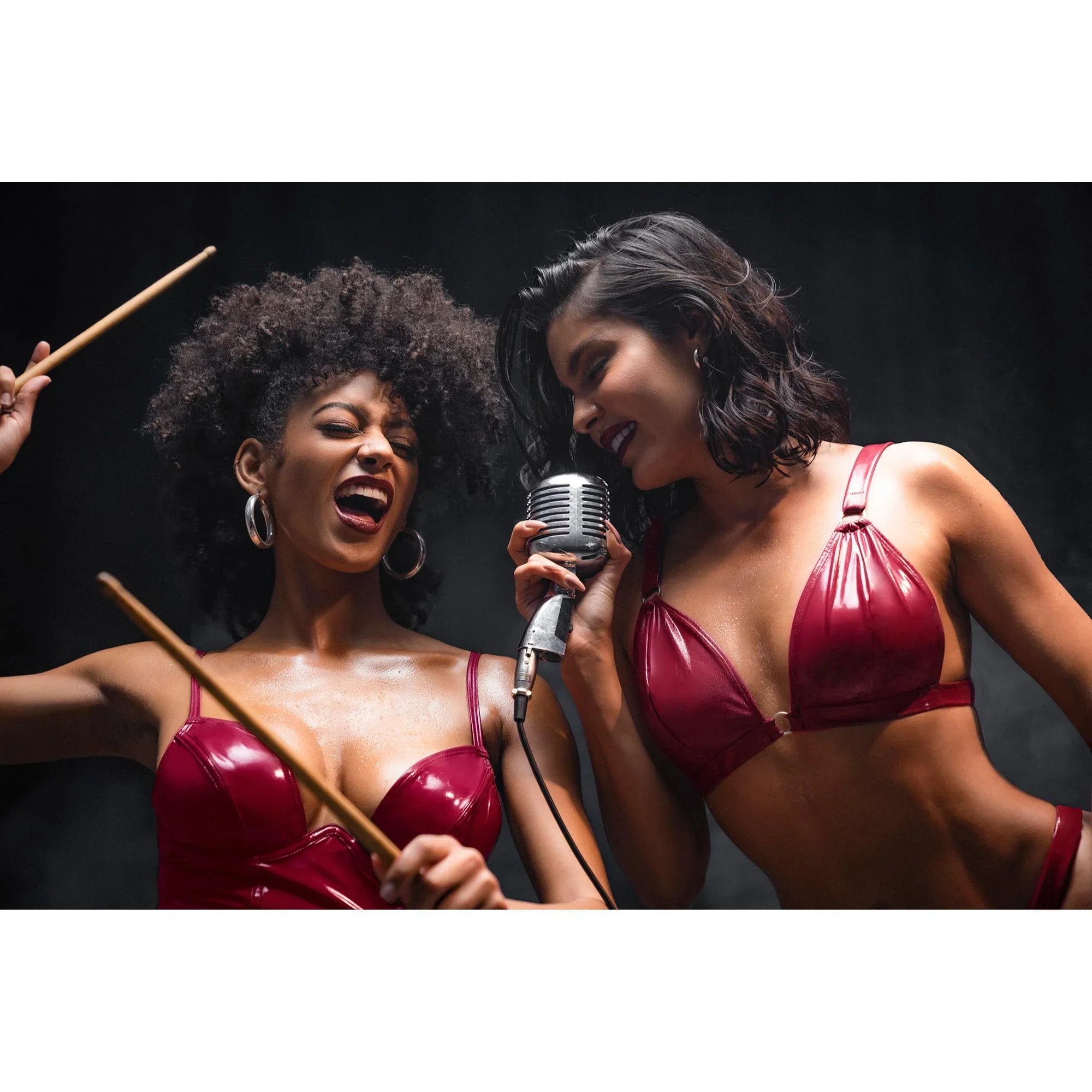 Mapale Wine Vinyl Two-Piece Lingerie Set – Ring Detail Bralette & Thong