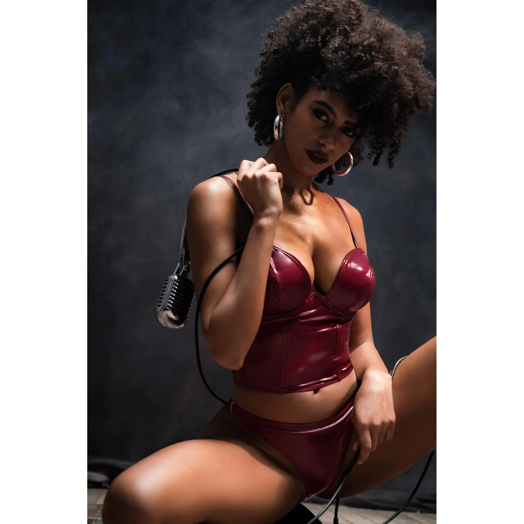 Mapale Wine Vinyl Two-Piece Set – Bustier with Underwire & Matching Thong