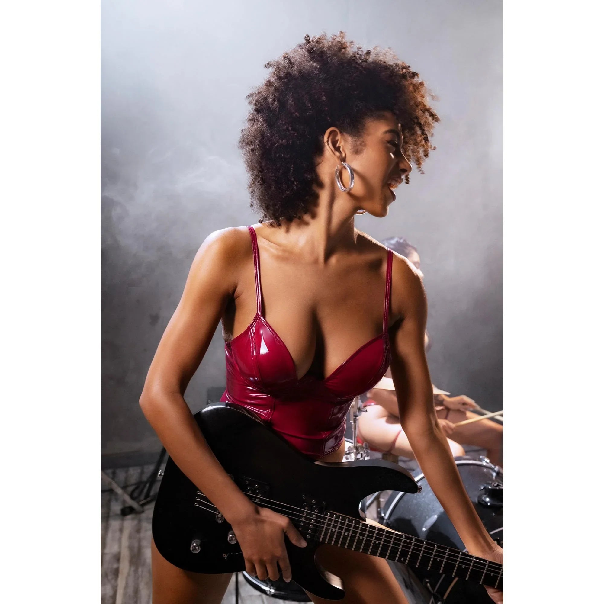 Mapale Wine Vinyl Two-Piece Set – Bustier with Underwire & Matching Thong