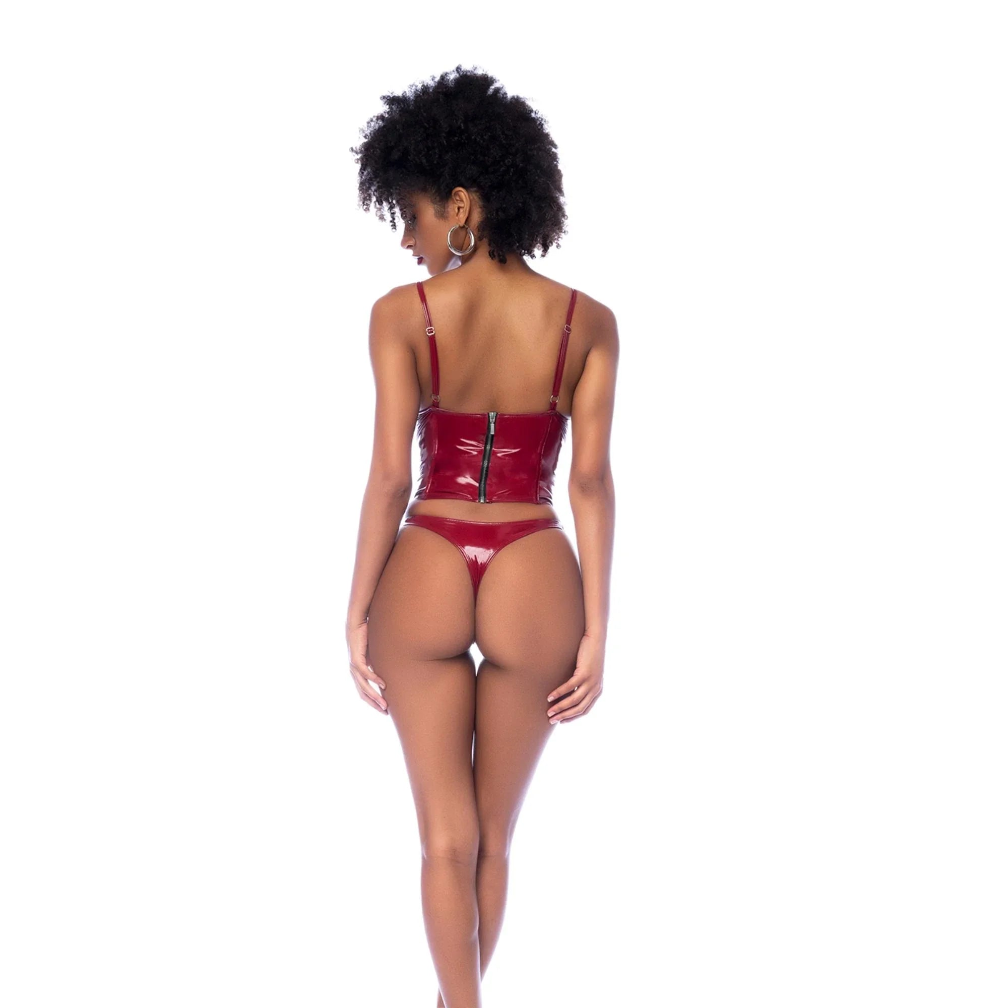 Mapale Wine Vinyl Two-Piece Set – Bustier with Underwire & Matching Thong
