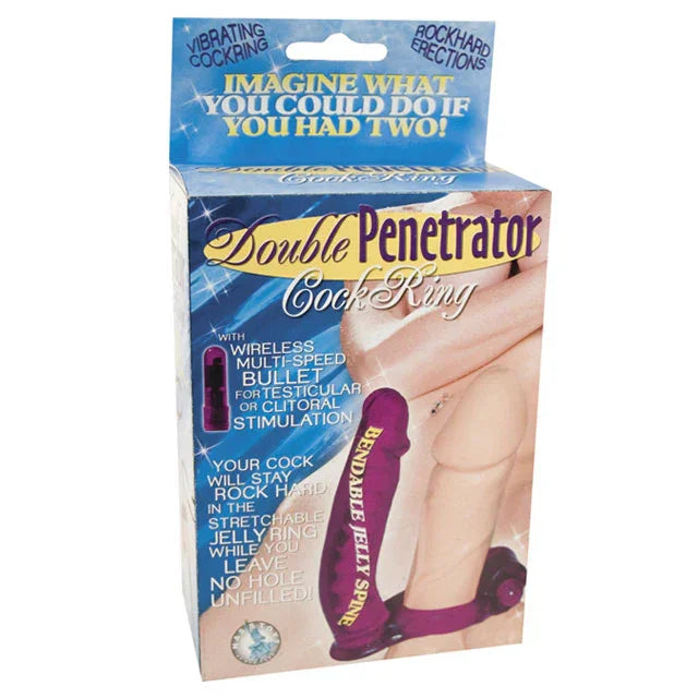 Double Penetrator Vibrating Cock Ring with Bendable Dildo