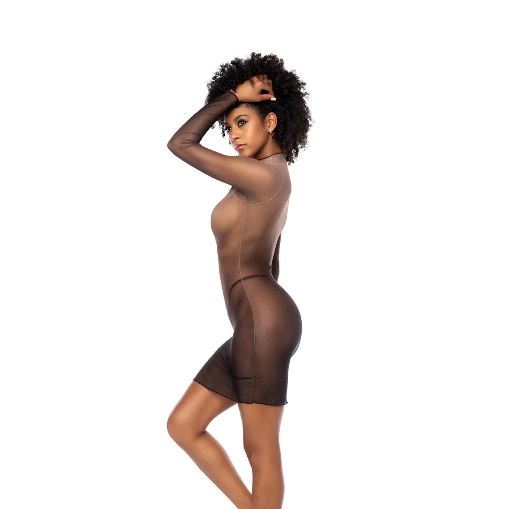 Mapale Lingerie 2025 Volume 1 – Midnight Shadow Stretch Mesh Long Sleeve Dress with Thong