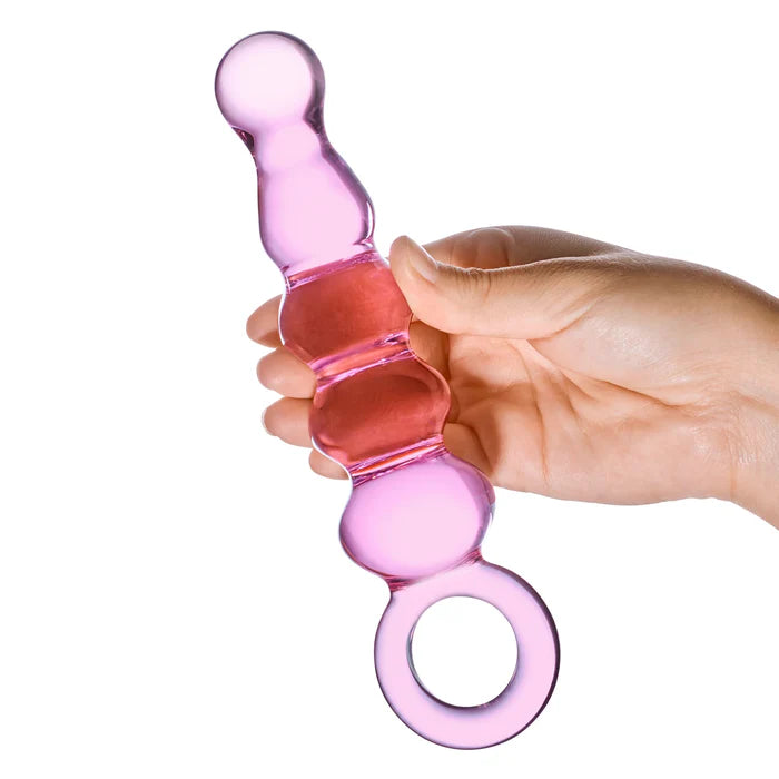 Glas Quintessence – Beaded Glass Anal Slider with Ring Handle
