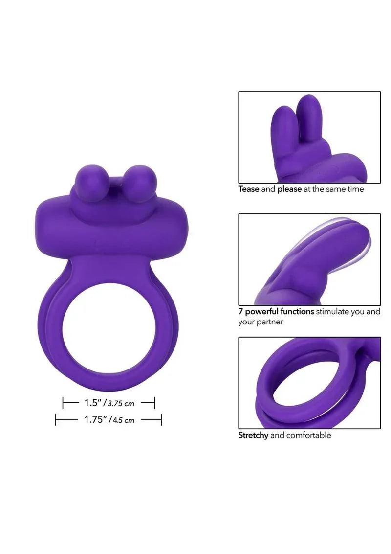 CalExotics Silicone Rechargeable Dual Rockin Rabbit Multi Speed Cockring Waterproof