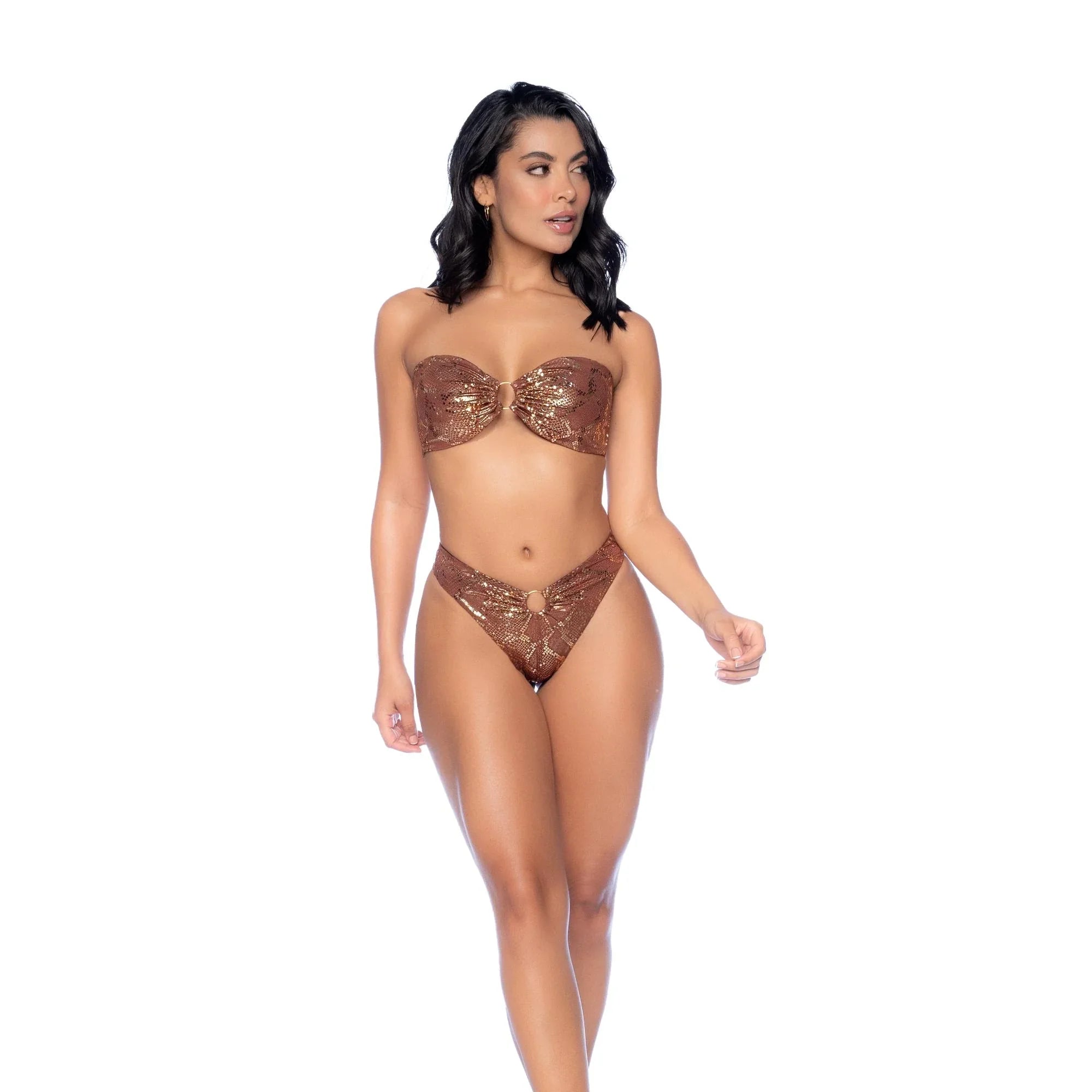 Mapale Resort 2025 Gold Snake Bandeau Bikini – Metallic Two-Piece with Ring Details