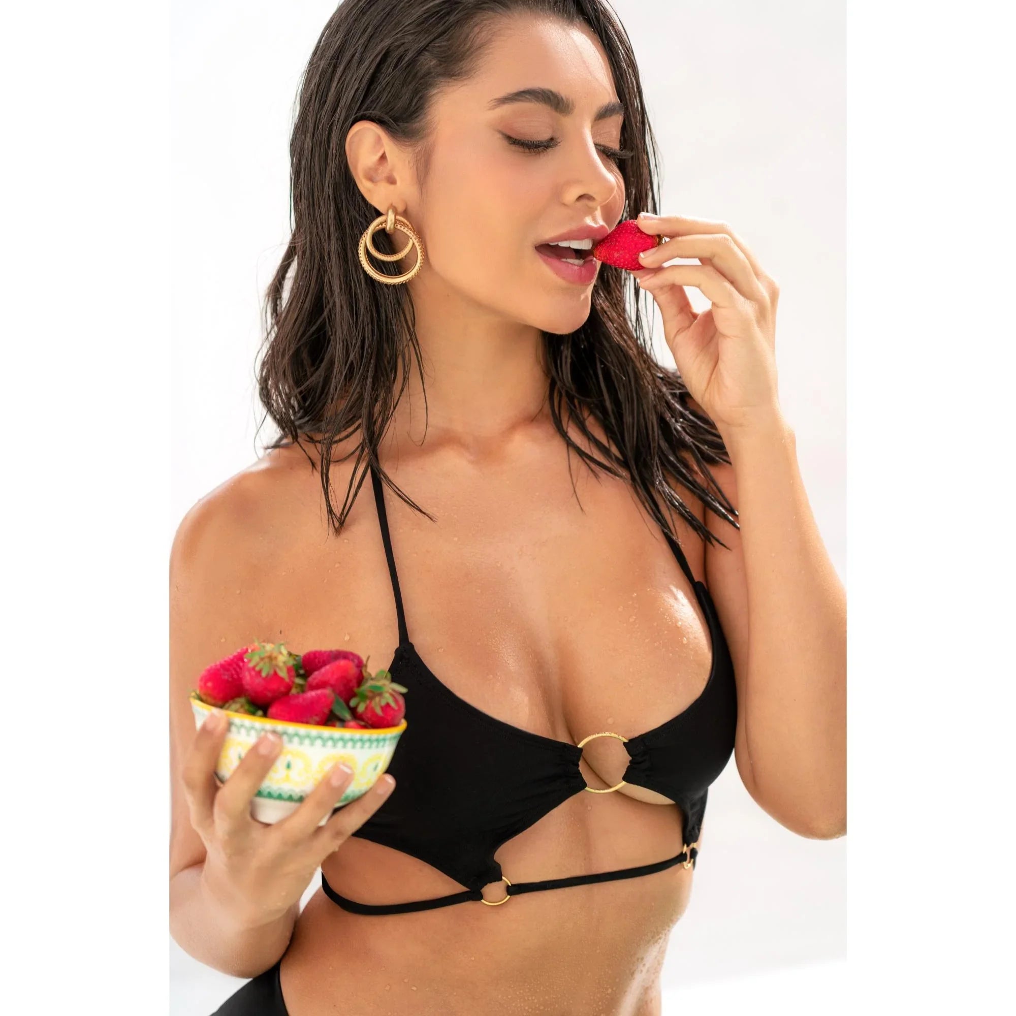 Mapale Resort 2025 Black Ring Detail Bikini – Modern Two-Piece Set with Waist Tie & Medium Coverage Bottom