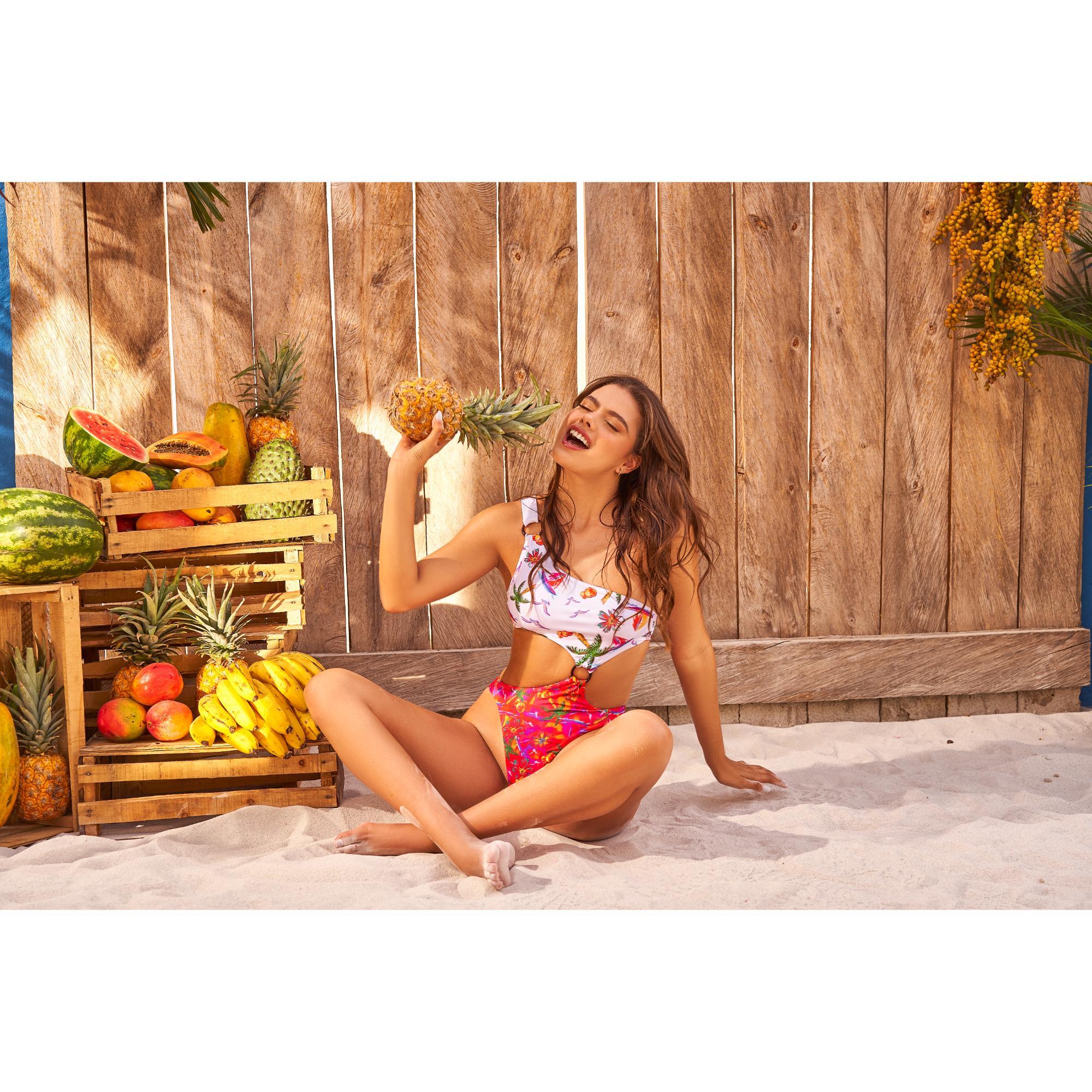 Mapale Resort 2025 Tropical One-Shoulder Cut-Out One-Piece – Vibrant Swimsuit with Tortoise Ring Hardware