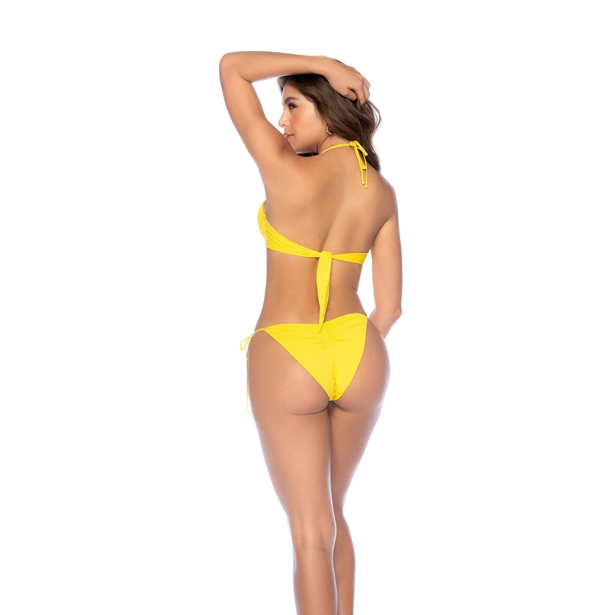 Mapale Resort 2025 Vibrant Yellow Underwire Two-Piece – Ruched Bikini Set with Tortoise Bead Accents
