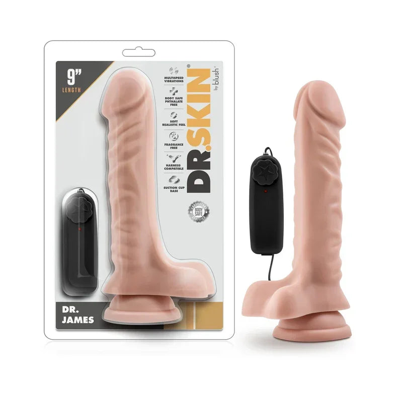 Dr. Skin Silver Collection Dr. James Vibrating Dildo with Balls and Wired Remote Control 9in