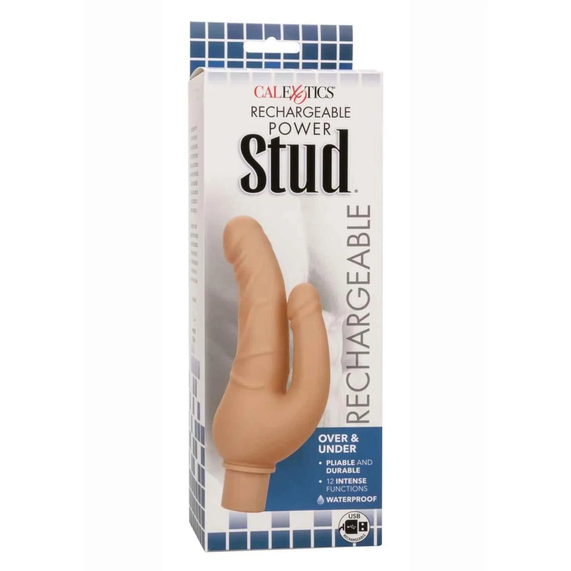 CalExotics Rechargeable Power Stud Over & Under Silicone Vibrating Double Dong