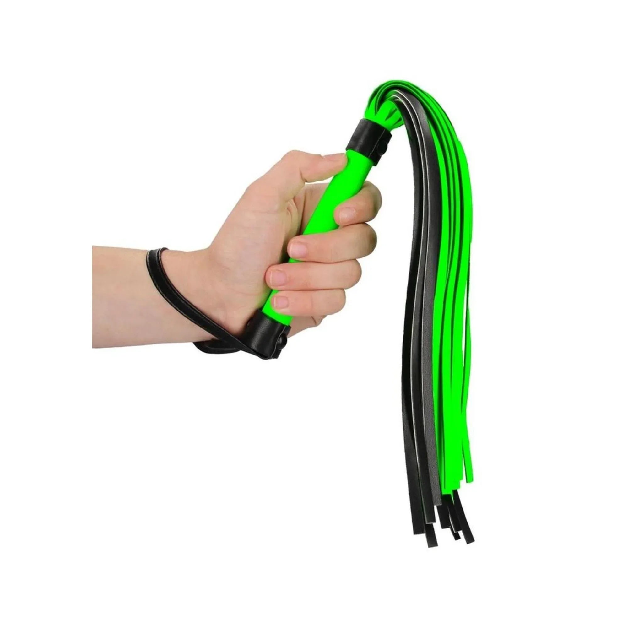 Ouch! Glow in the Dark Bonded Leather Flogger Neon Green