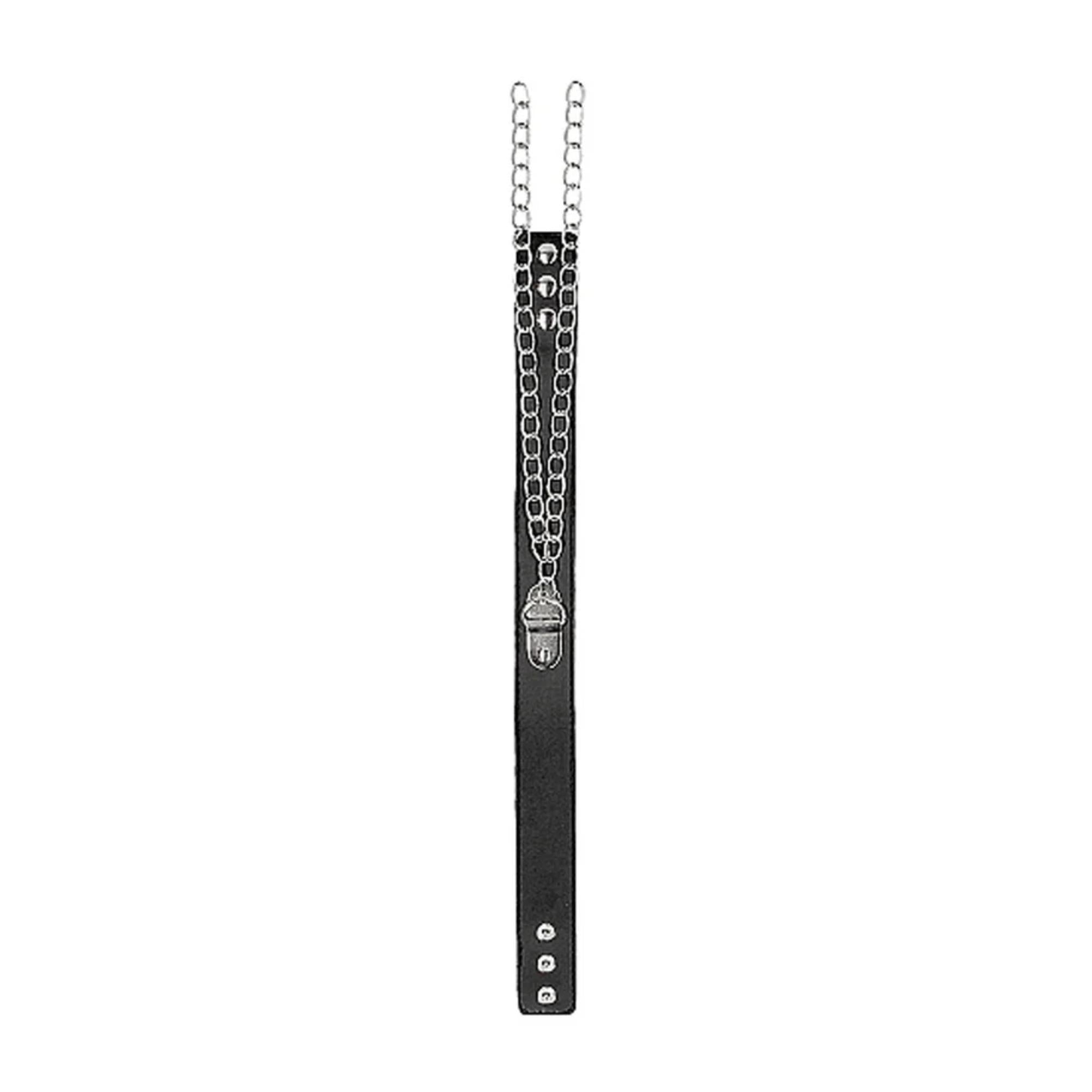 Ouch! Black & White Adjustable Bonded Leather Collar With Hand Cuffs & Chain