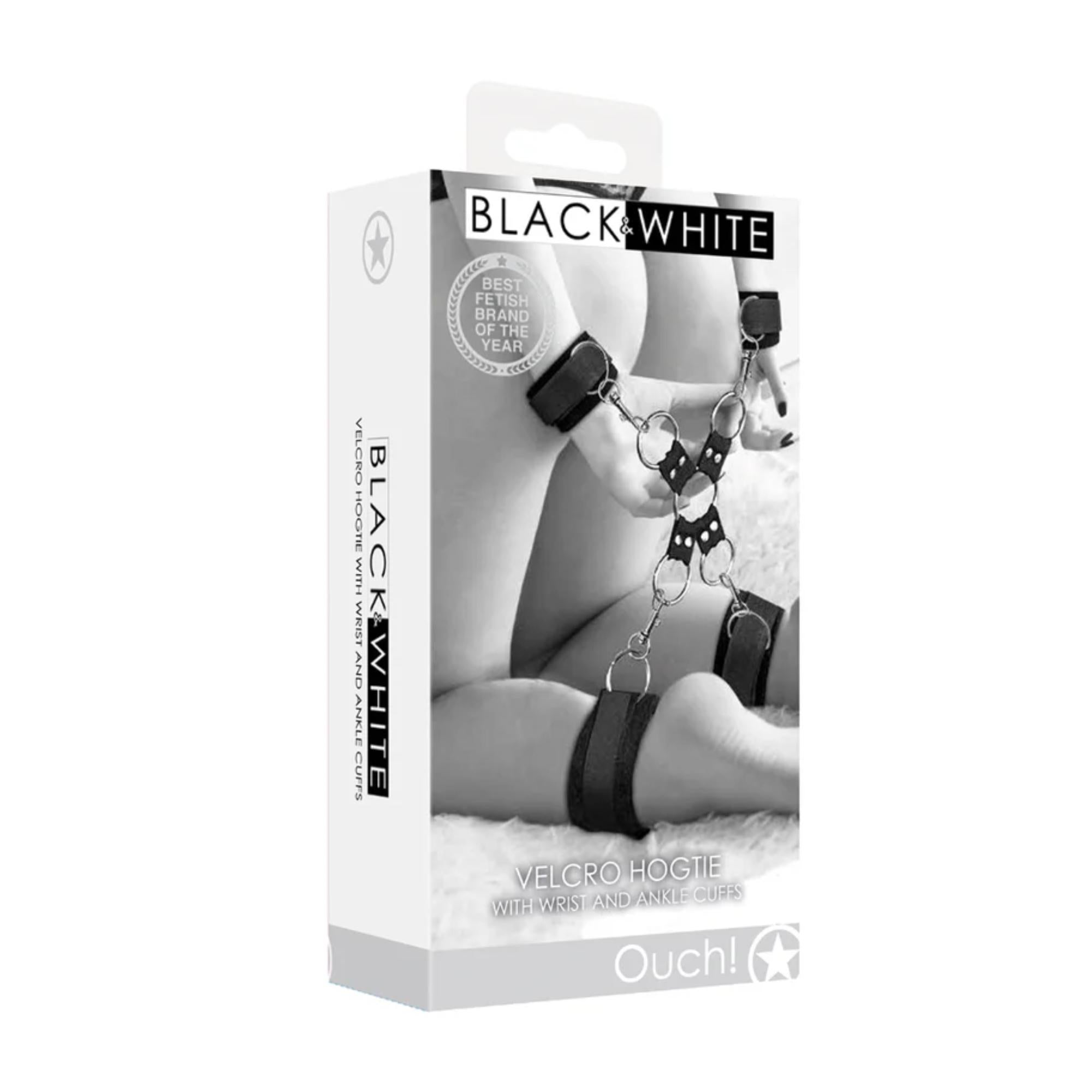 Ouch! Black & White Velcro Hogtie With Hand & Ankle Cuffs