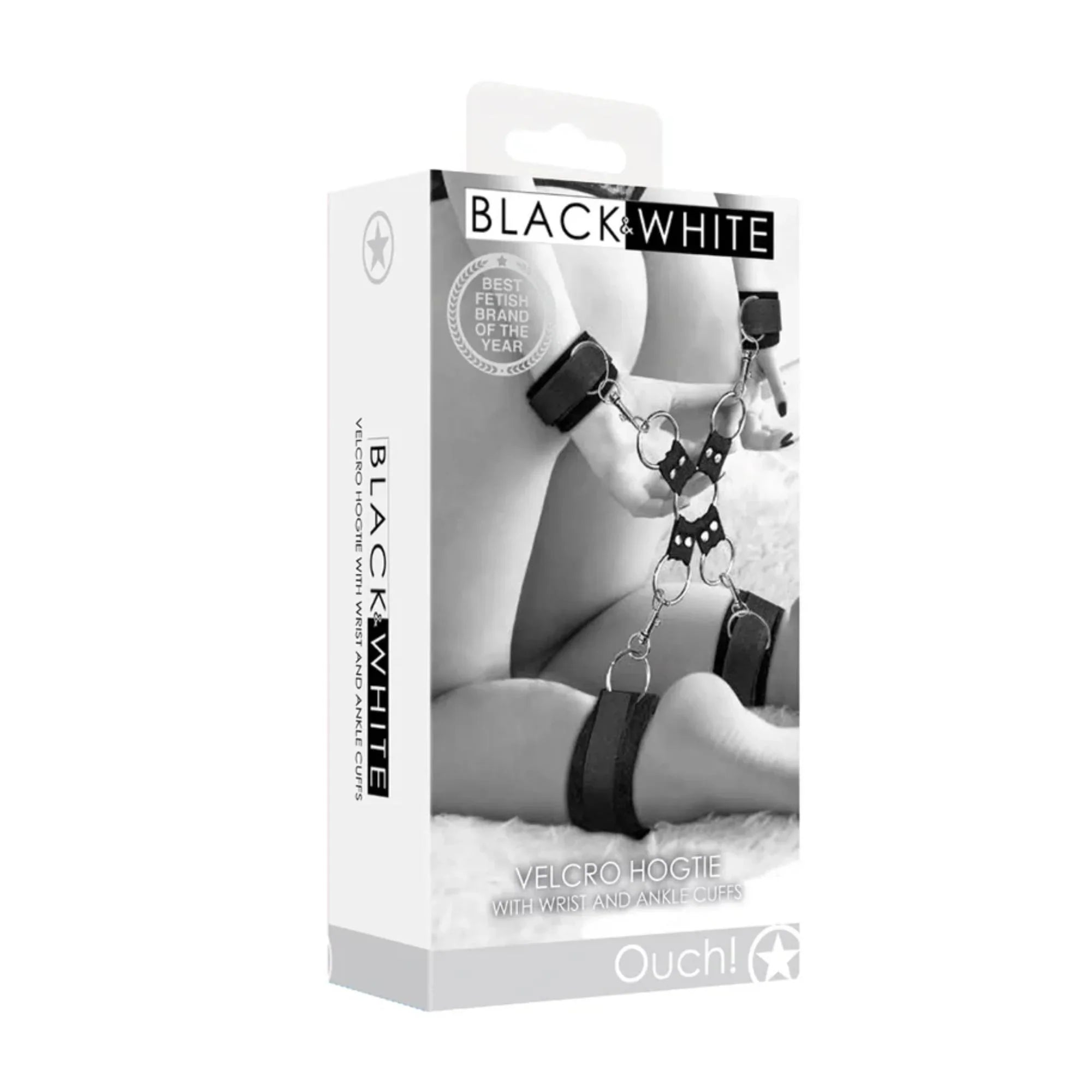Ouch! Black & White Velcro Hogtie With Hand & Ankle Cuffs