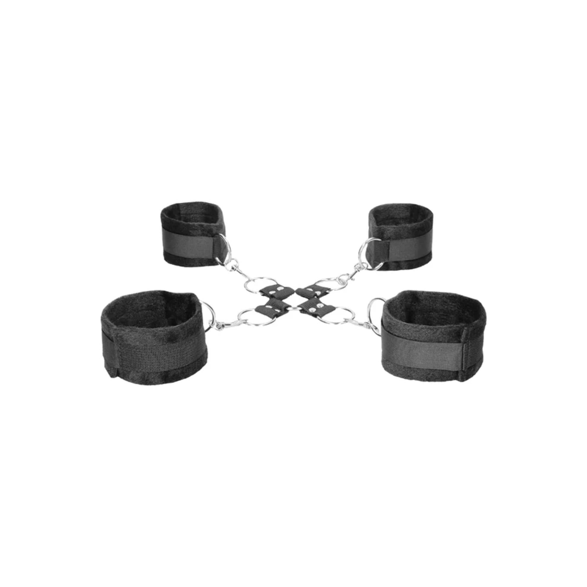 Ouch! Black & White Velcro Hogtie With Hand & Ankle Cuffs