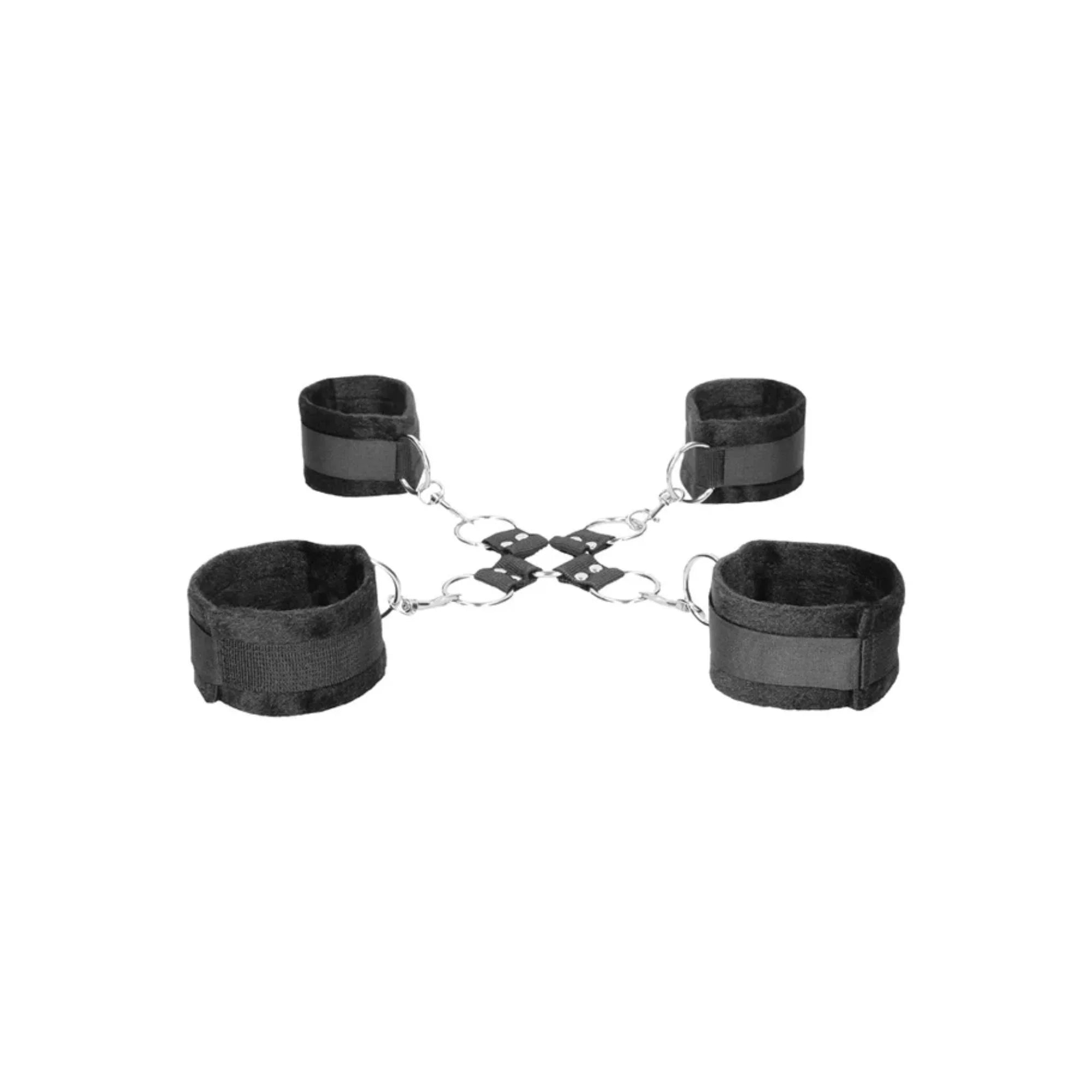 Ouch! Black & White Velcro Hogtie With Hand & Ankle Cuffs