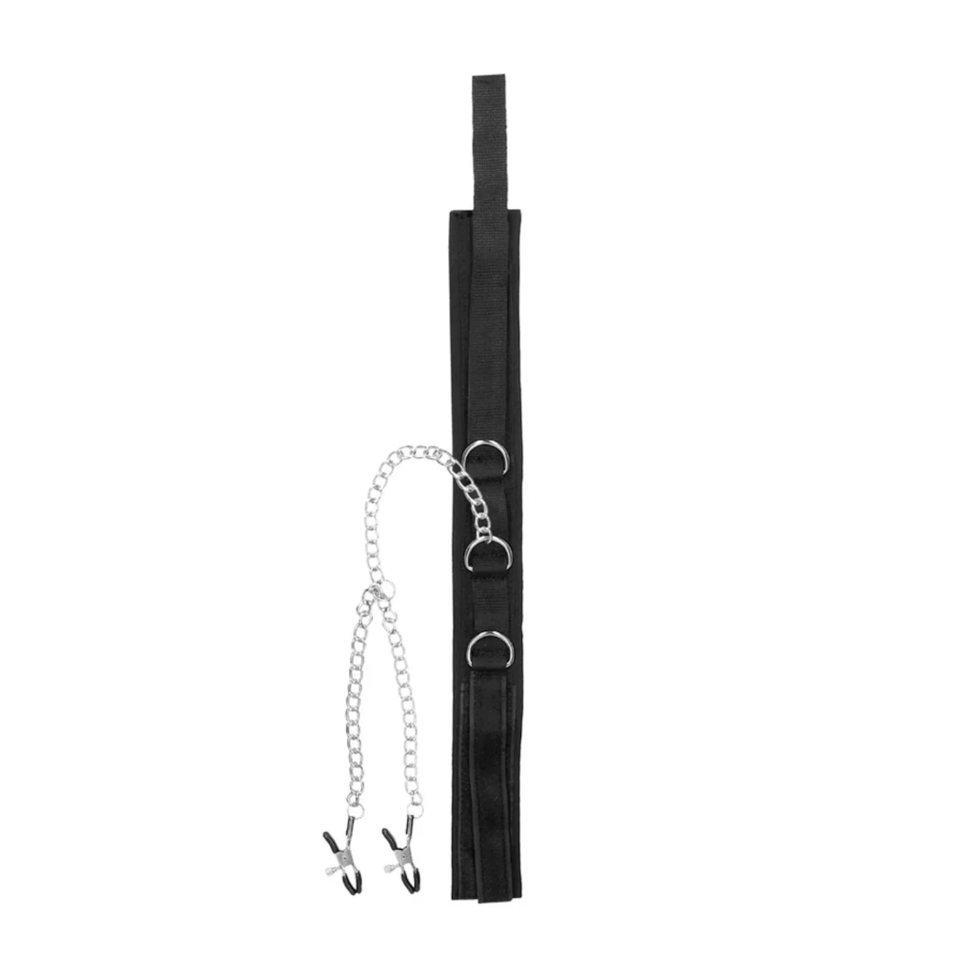 Ouch! Black & White Adjustable Velcro Collar With Nipple Clamps