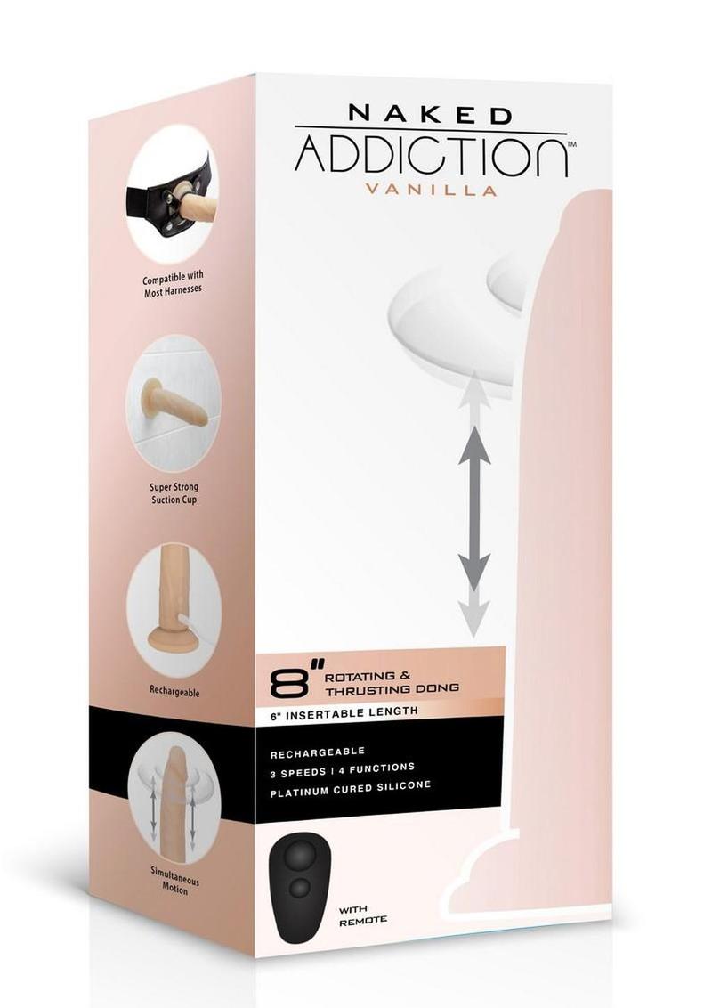 Naked Addiction Rotating & Thrusting Rechargeable Silicone Dong with Remote – 8 Inch