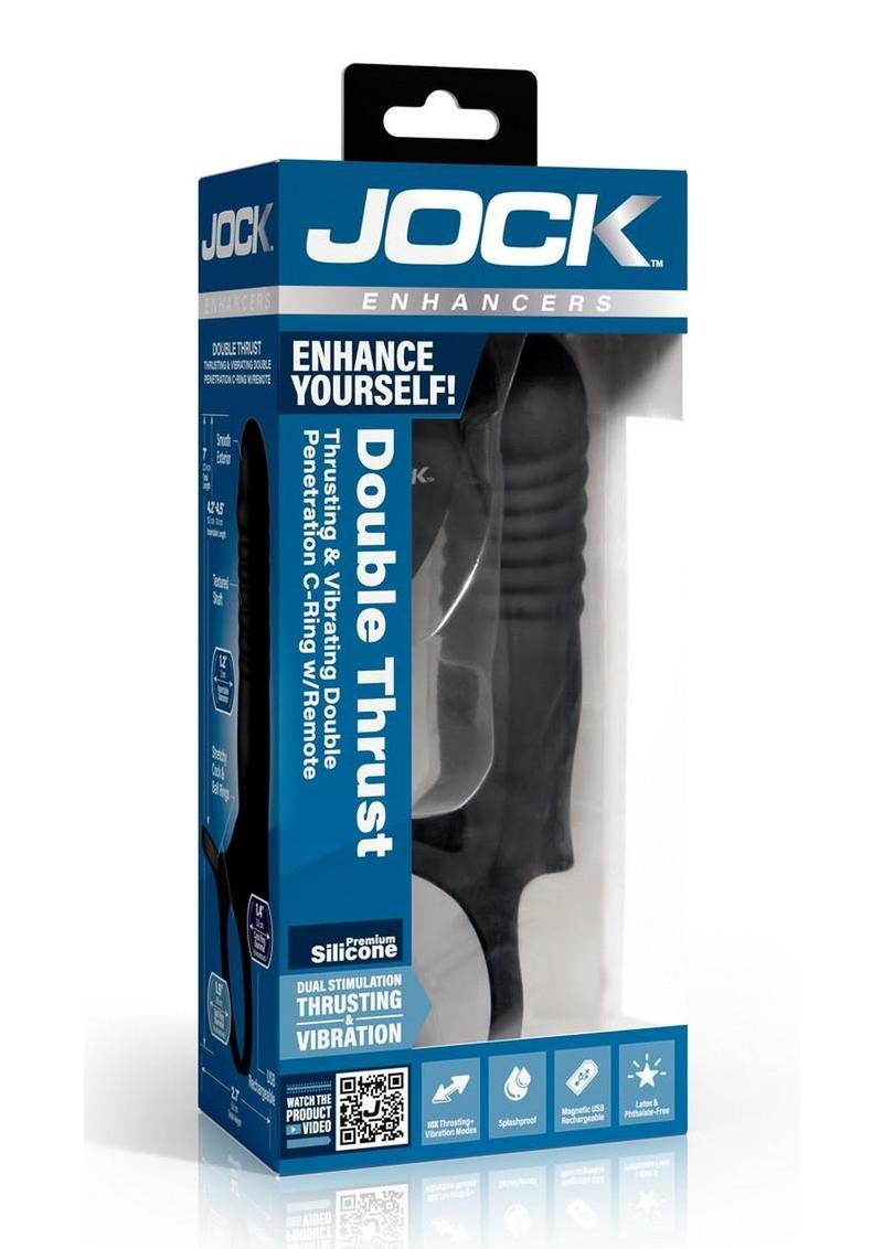 Jock Double Thrust Thrusting & Vibrating Double Penetration Rechargeable Silicone Cock Ring with Remote