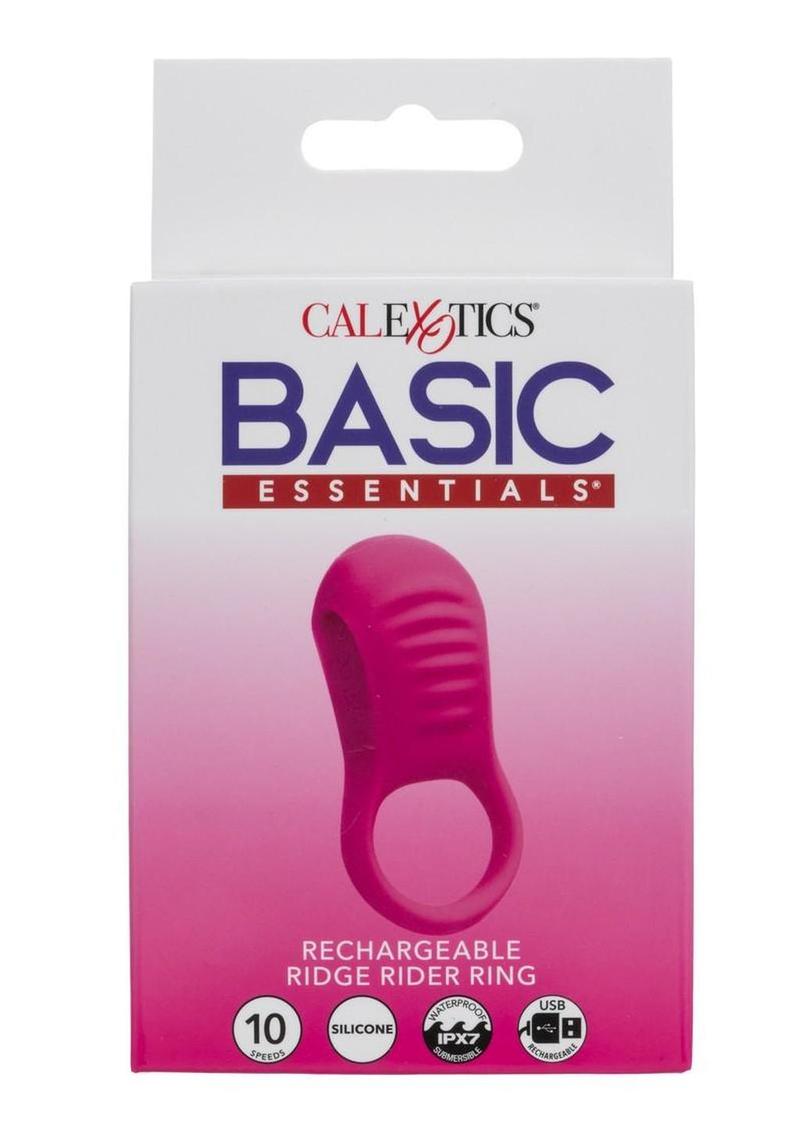 Basic Essentials Rechargeable Ridge Rider Silicone Cock Ring – Textured Vibrating Ring