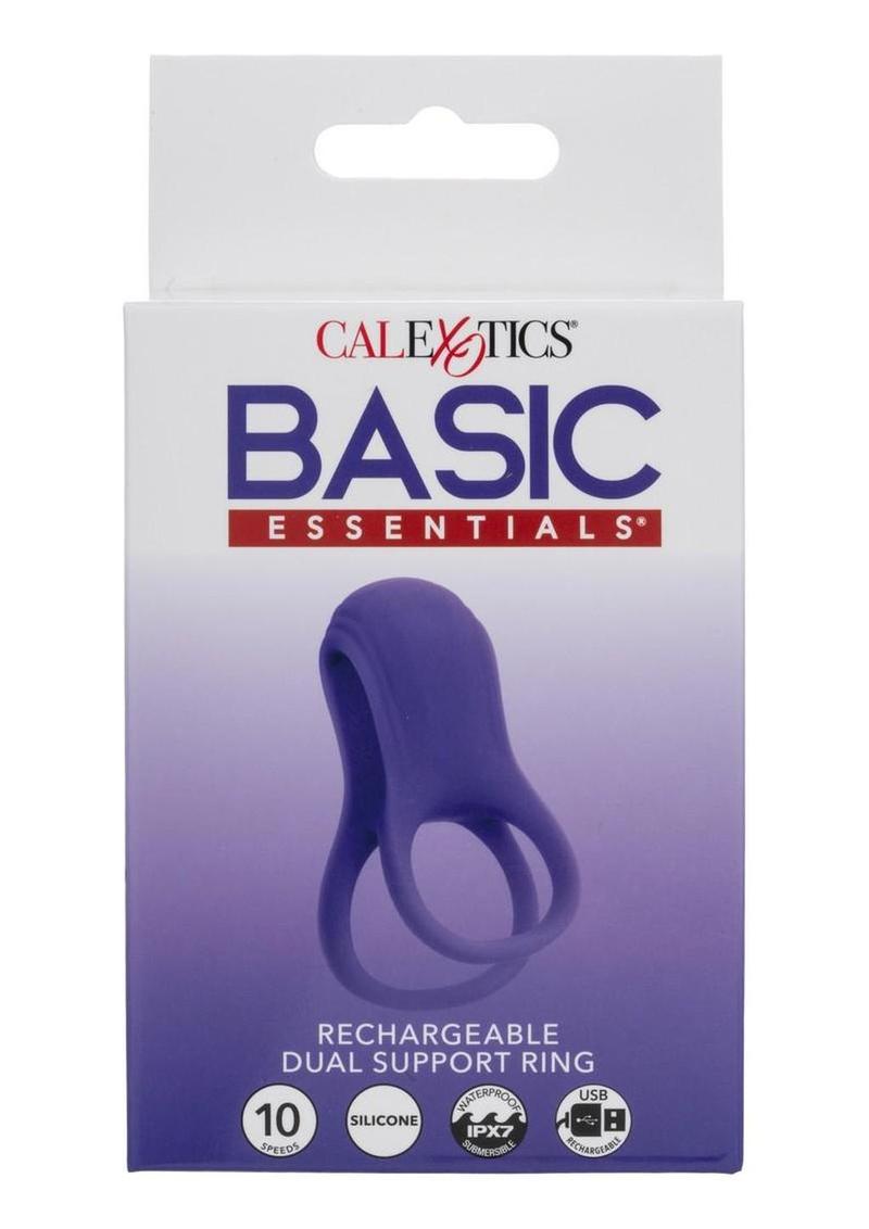 Basic Essentials Rechargeable Silicone Dual Support Cock Ring – Vibrating Dual Ring