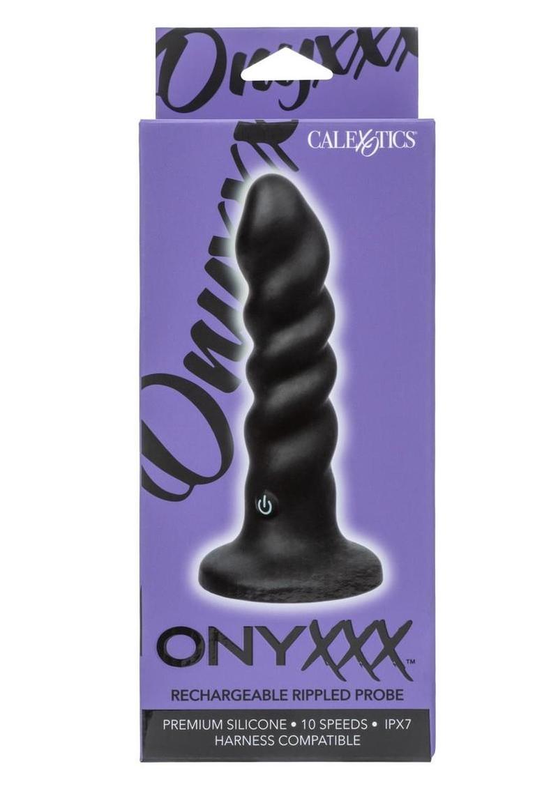 Onyxxx Rechargeable Rippled Silicone Probe – Curved Waterproof Vibrating Probe with Suction Base