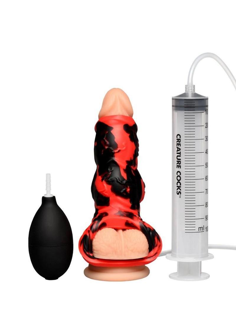 Creature Cocks Hell Hound Squirting Silicone Penis Enhancer – Fantasy Textured Sleeve with C-Ring