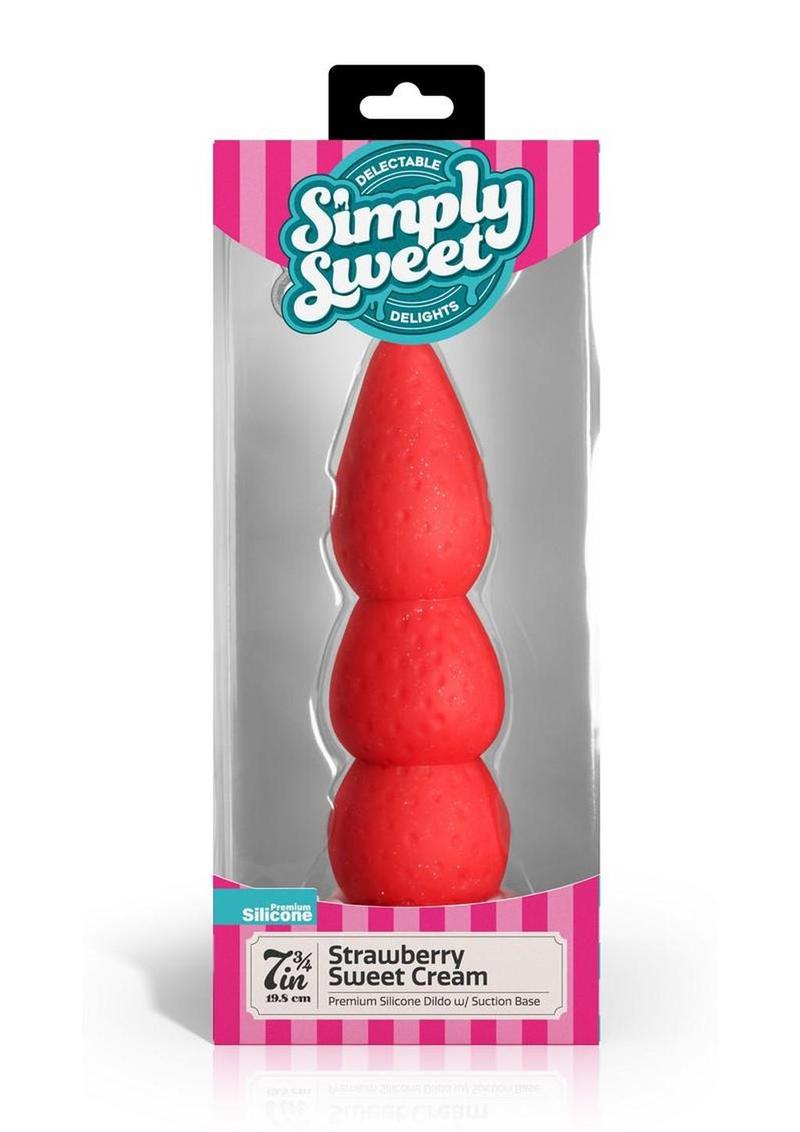 Simply Sweet Strawberry Sweet Cream Silicone Dildo 7.8” – Suction Cup & Harness Compatible
