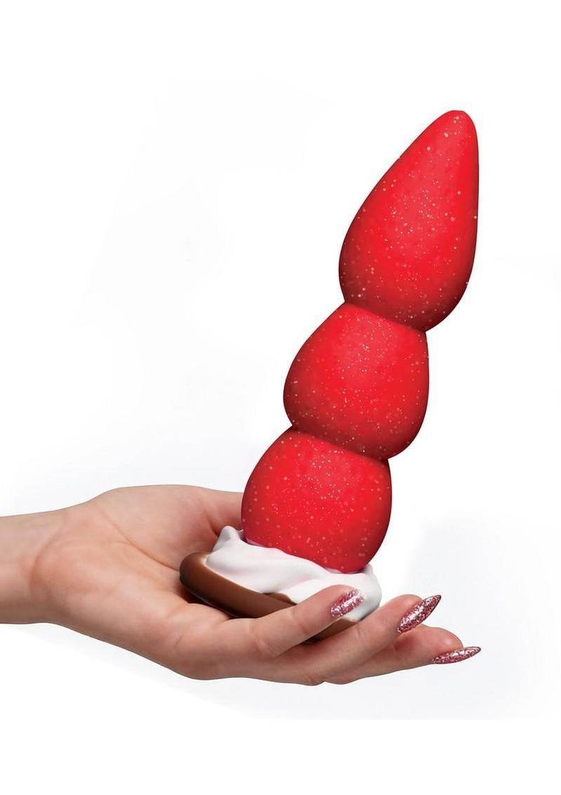 Simply Sweet Strawberry Sweet Cream Silicone Dildo 7.8” – Suction Cup & Harness Compatible
