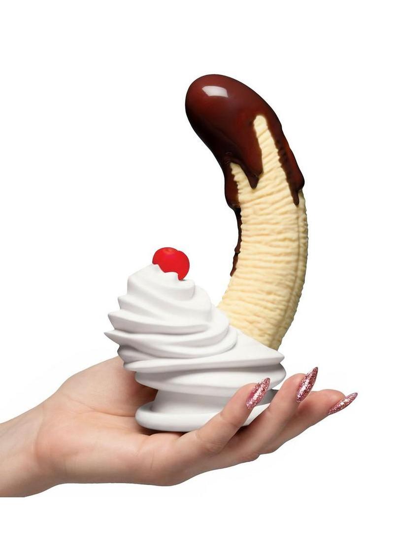 Simply Sweet Chocolate Dipped Banana Split Silicone Dildo 7.4” with Suction Base