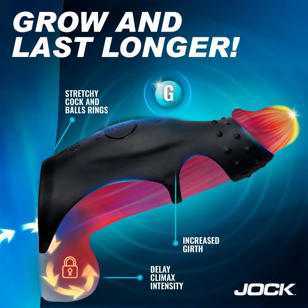 Jock Rush Vibrating Penis Sleeve Rechargeable Silicone Cock Ring with Remote Control