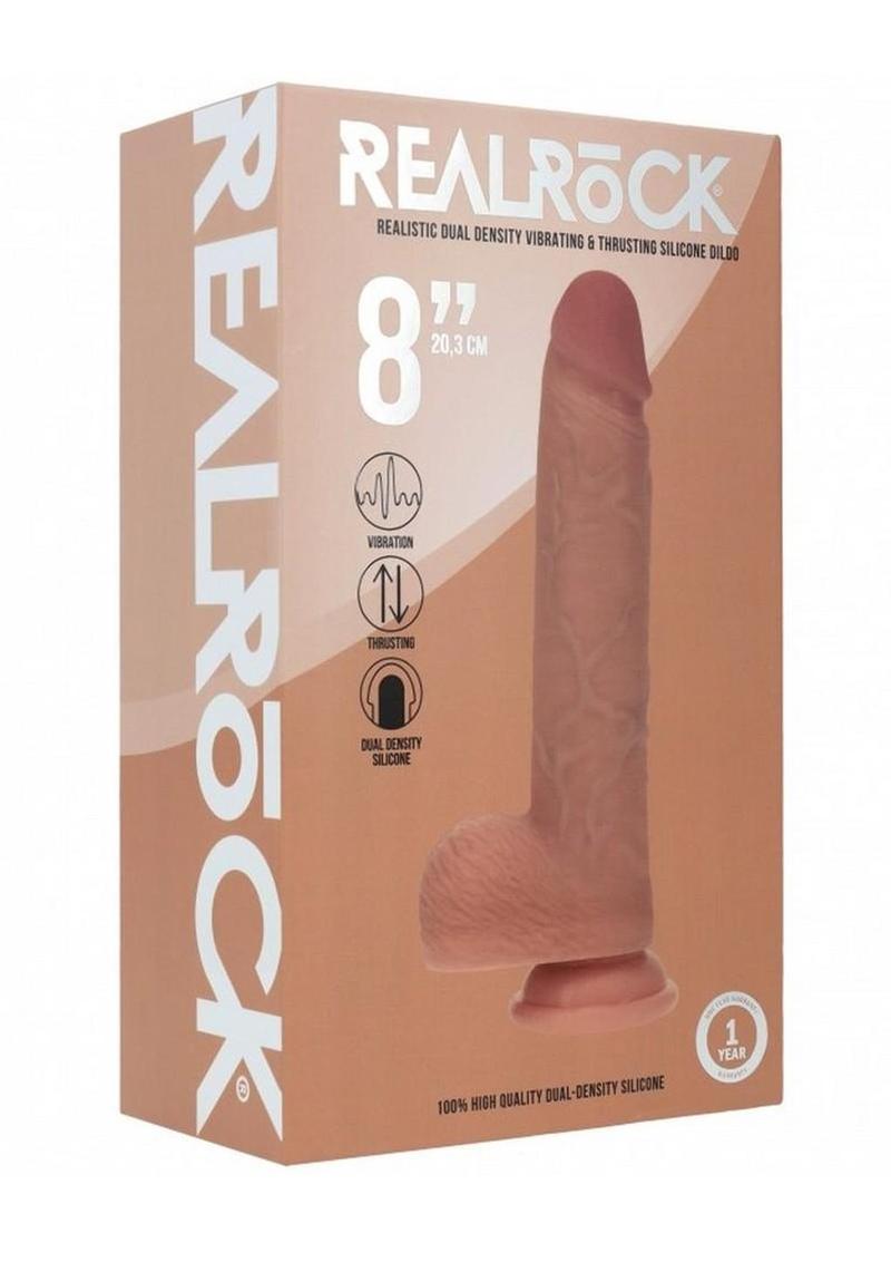 RealRock Dual Layered Silicone Realistic Vibrating Thrusting Dildo with Balls and Suction Cup 8in