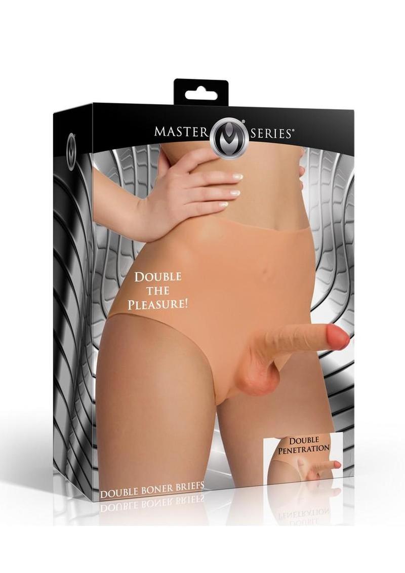 Master Series Double Boner Briefs Silicone Penis Panty – Wearable Dual Dildo Harness
