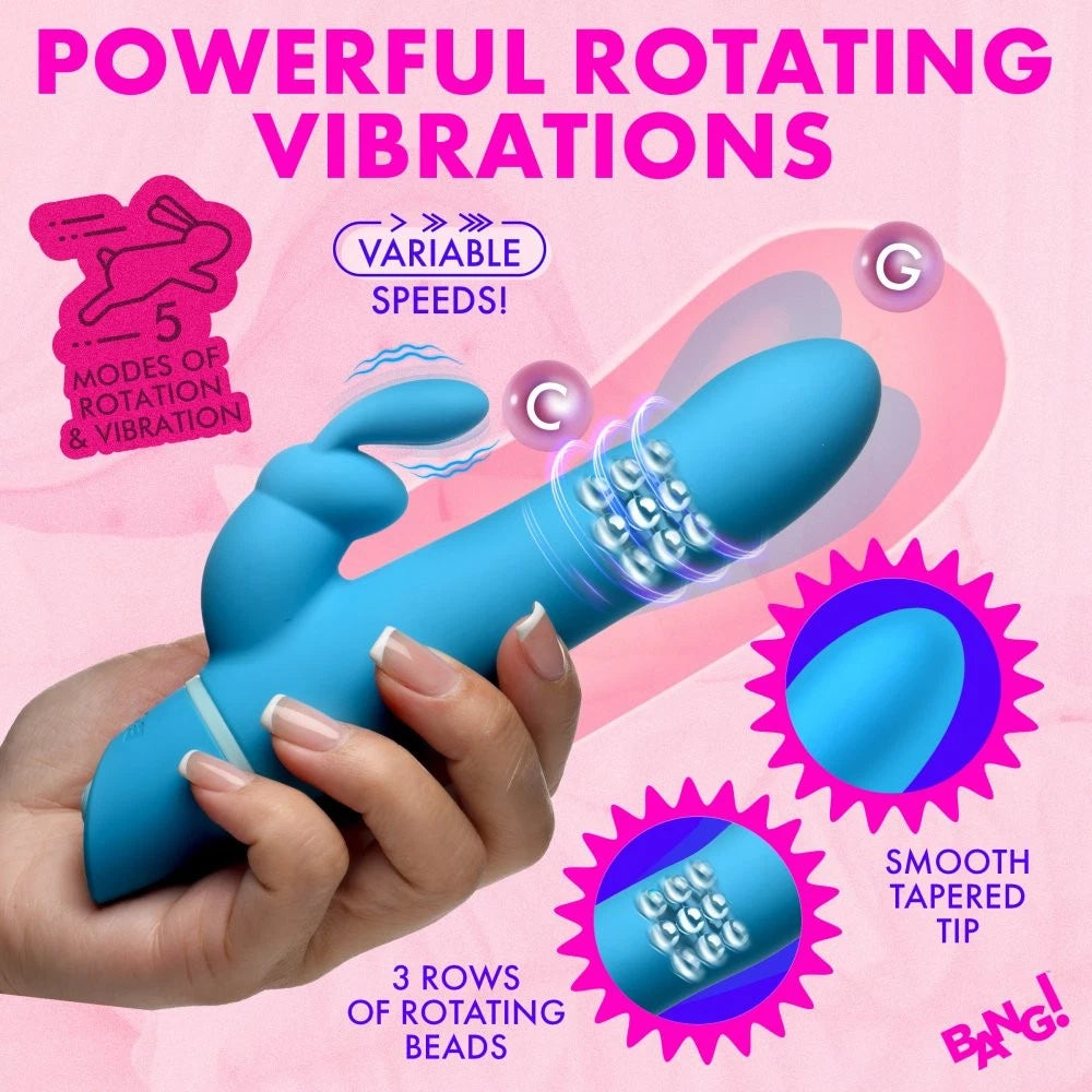 Bang! Rotating Beads Silicone Rabbit Vibrator – Dual Motor Gyrating Shaft