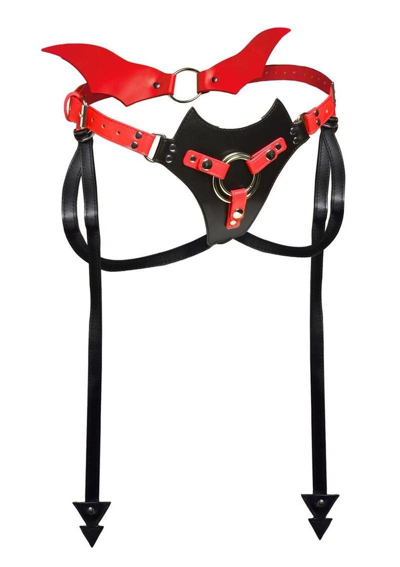Creature Cocks Maelith Adjustable Strap-On Harness – Red & Black Vegan Leather