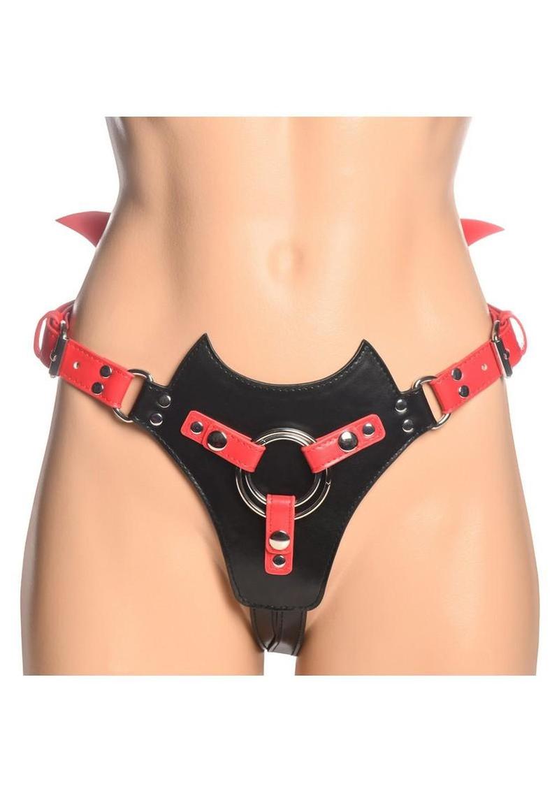 Creature Cocks Maelith Adjustable Strap-On Harness – Red & Black Vegan Leather