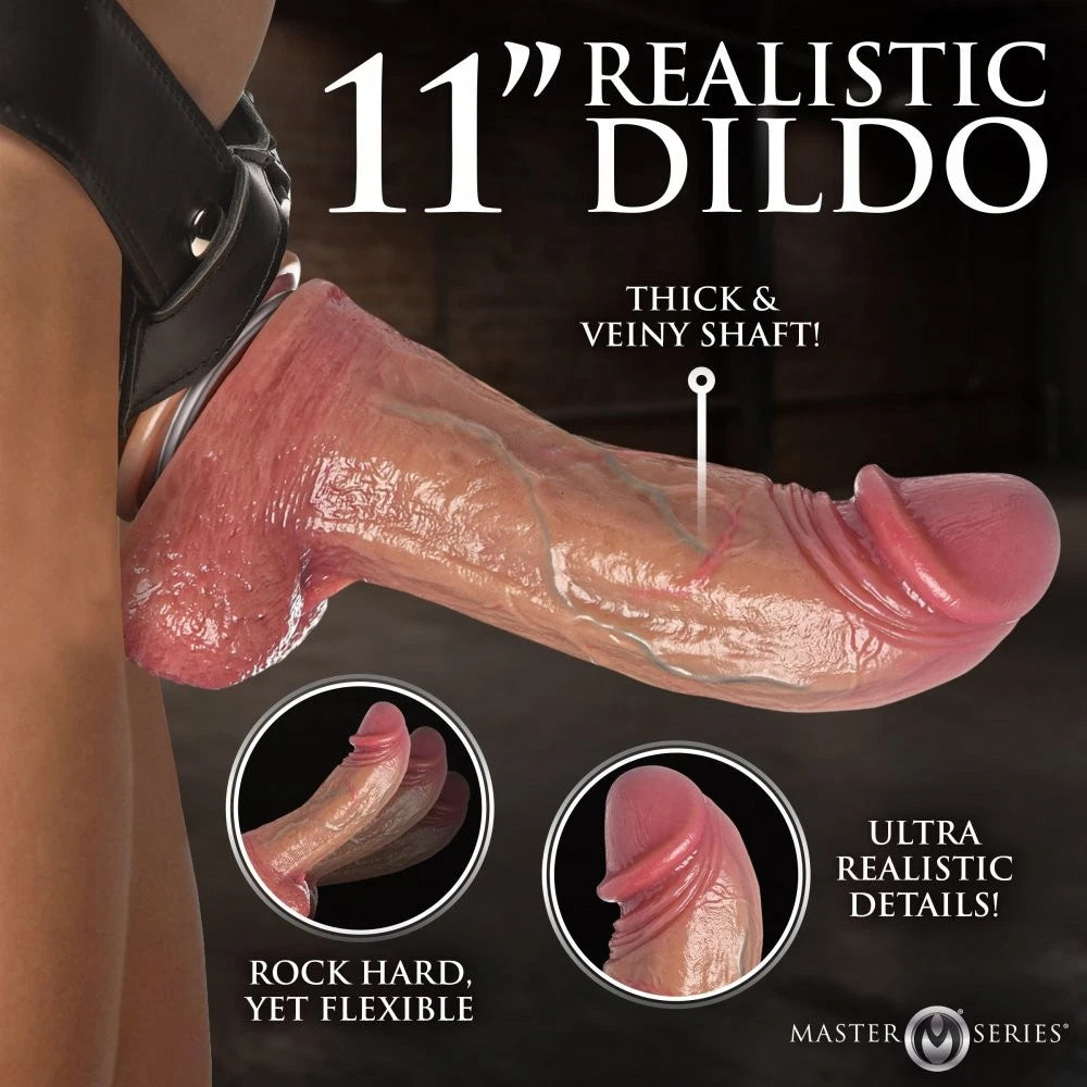Master Series 11” Silicone Dildo with Adjustable Harness – Oversized Strap-On Set
