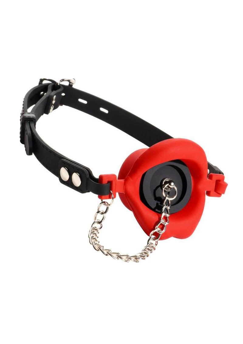 Master Series Plugged Silicone Feeding Gag – Adjustable Mouth Gag with Removable Plug