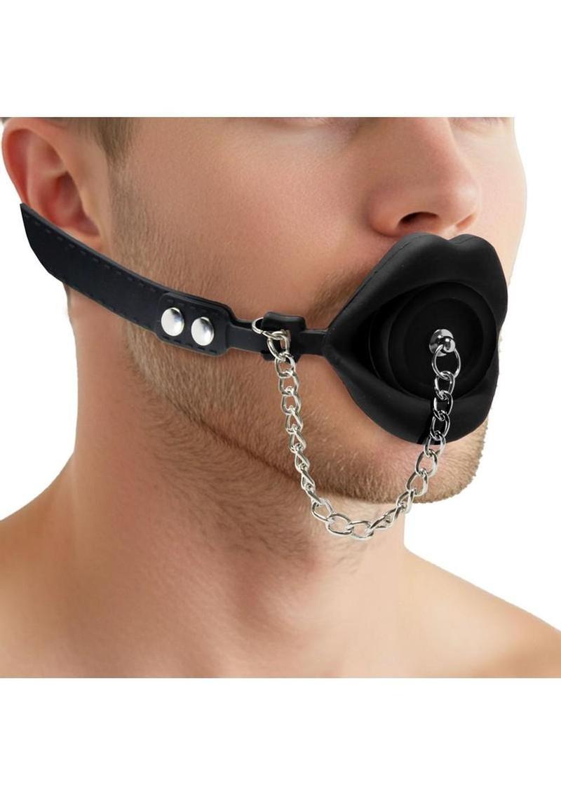 Master Series Plugged Silicone Feeding Gag – Adjustable Mouth Gag with Removable Plug