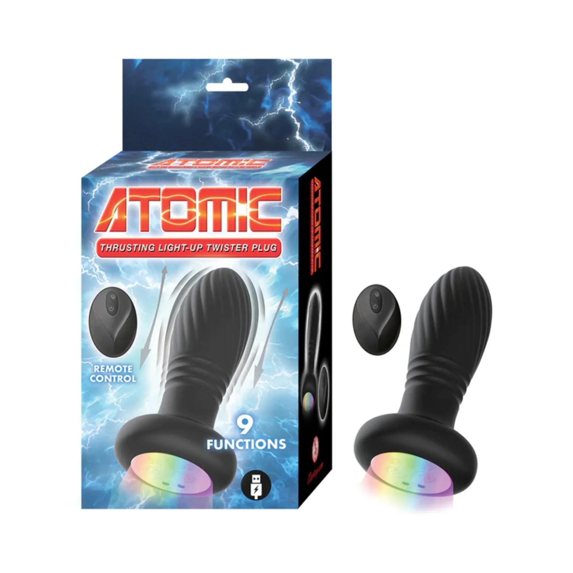 Atomic Thrusting Light-Up Twister Rechargeable Silicone Plug with Remote Control