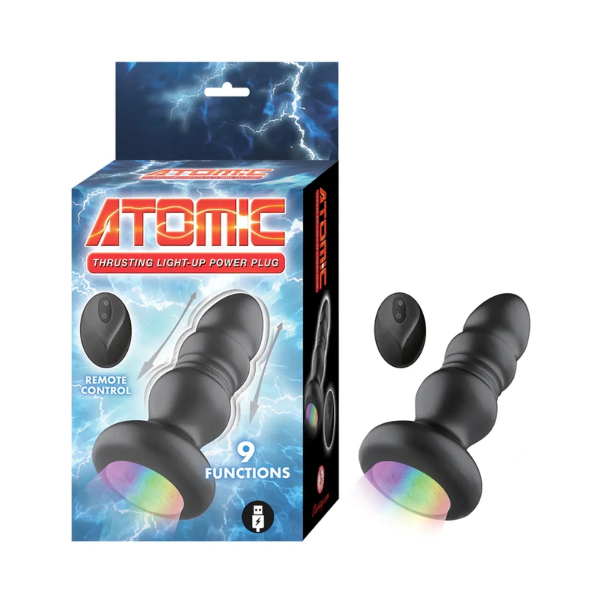 Atomic Thrusting Light-Up Rechargeable Silicone Power Plug with Remote Control