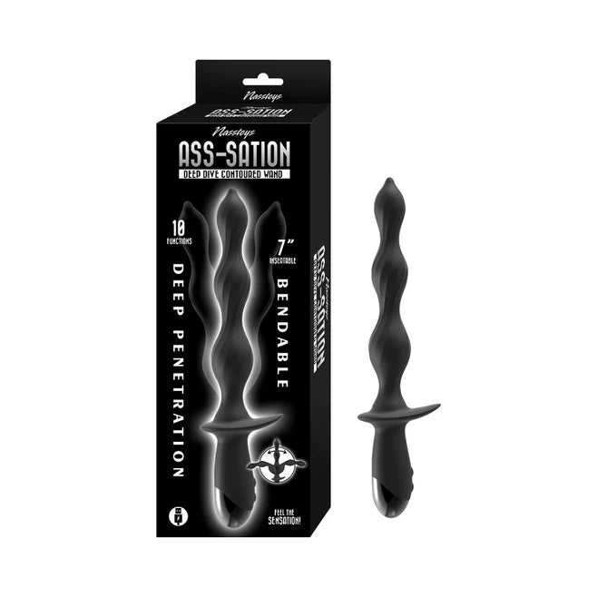 Nasstoys Ass-Sation Deep Dive Contoured Wand – Rechargeable Silicone Anal Probe with 10 Functions