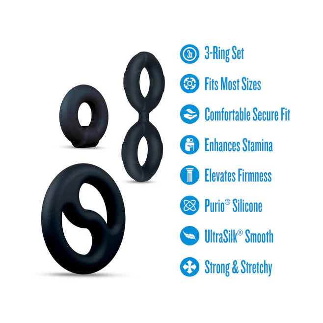 Performance Plus Throttle Silicone Cock Ring Set (3 Piece) – Stretchy Silicone Rings & Ball Stretcher